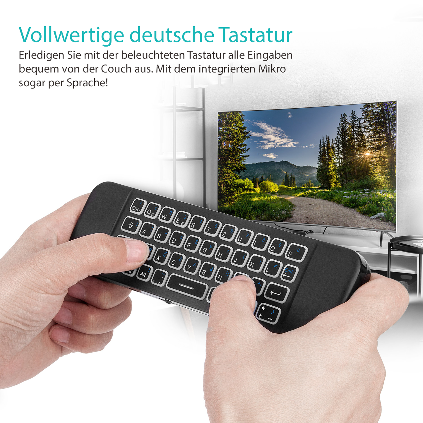 Orbsmart AM-1 Pro | Beleuchtete Airmouse-Tastatur (QWERTZ) mit Mikrofon